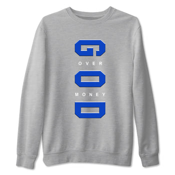 12s Blueberry shirts to match jordans God Over Money sneaker match tees AJ12 Retro Blueberry match shoes to clothes SNRT Sneaker Tees unisex cotton Heather Grey 2 shirts
