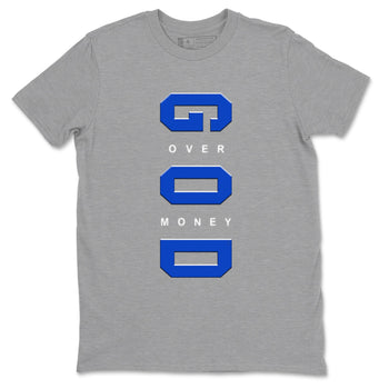 12s Blueberry shirts to match jordans God Over Money sneaker match tees AJ12 Retro Blueberry match shoes to clothes SNRT Sneaker Tees unisex cotton Heather Grey 2 shirts