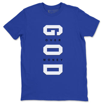 12s Blueberry shirts to match jordans God Over Money sneaker match tees AJ12 Retro Blueberry match shoes to clothes SNRT Sneaker Tees unisex cotton Royal Blue 2 shirts