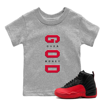 12s Flu Game shirts to match jordans God Over Money sneaker match tees Air Jordan 12 Retro Flu Game match shoes to clothes SNRT Sneaker Tees Youth Baby Heather Grey 1 tee