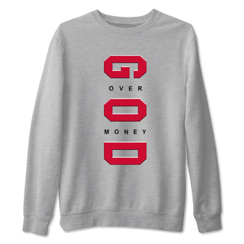 12s Flu Game shirts to match jordans God Over Money sneaker match tees Air Jordan 12 Retro Flu Game match shoes to clothes SNRT Sneaker Tees unisex cotton Heather Grey 2 shirts