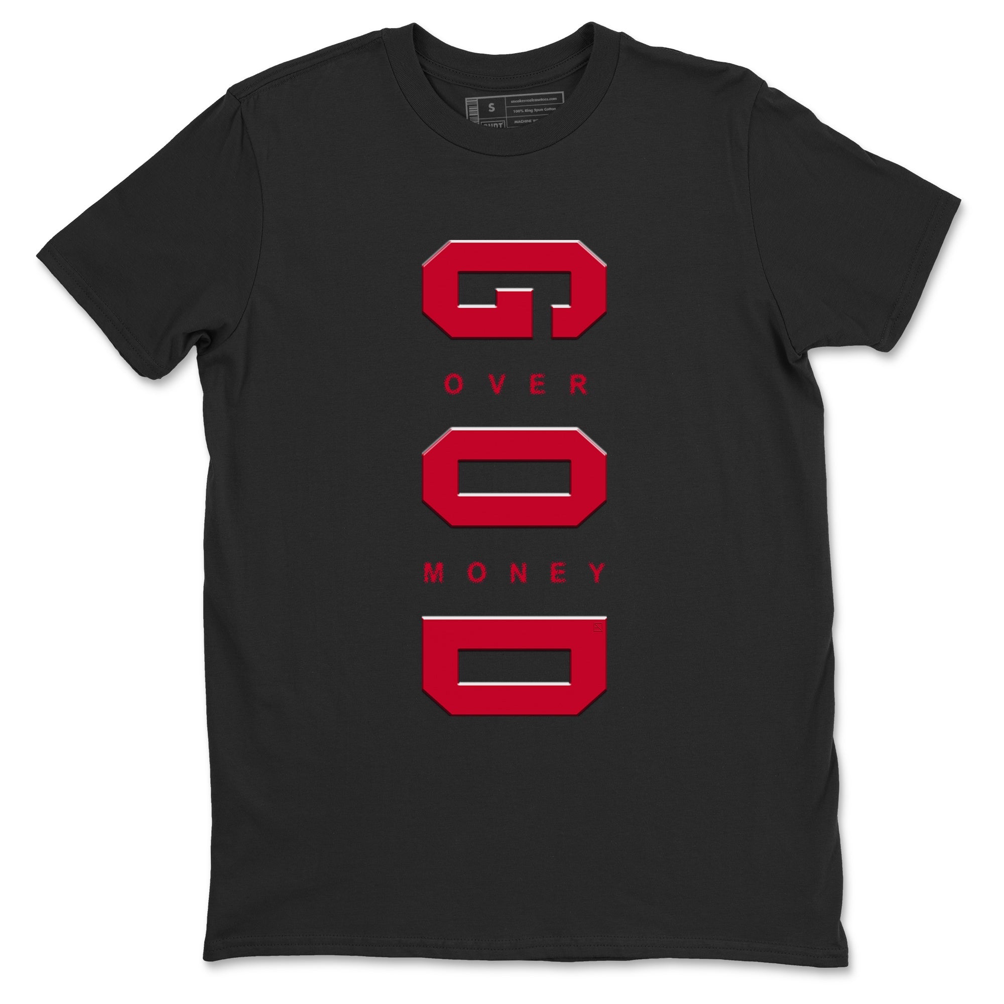 12s Flu Game shirts to match jordans God Over Money sneaker match tees Air Jordan 12 Retro Flu Game match shoes to clothes SNRT Sneaker Tees unisex cotton Black 2 shirts