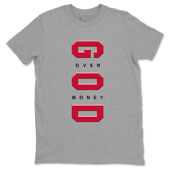 12s Flu Game shirts to match jordans God Over Money sneaker match tees Air Jordan 12 Retro Flu Game match shoes to clothes SNRT Sneaker Tees unisex cotton Heather Grey 2 shirts