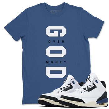 3s For The Love to match jordans God Over Money sneaker match tees A Ma Maniere "For The Love" match shoes to clothes SNRT Sneaker Tees unisex cotton Denim Blue 1 shirts