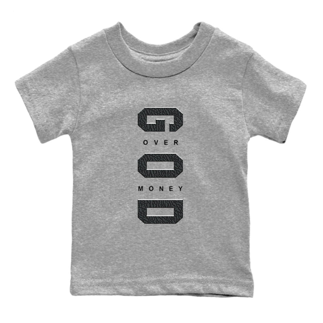 Air Jordan 3 Black Cat shirts to match jordans God Over Money sneaker match tees Jordan 3 Retro Black Cat best t shirts to wear with jordans SNRT Sneaker Tees Youth Baby Heather Grey 2 tee