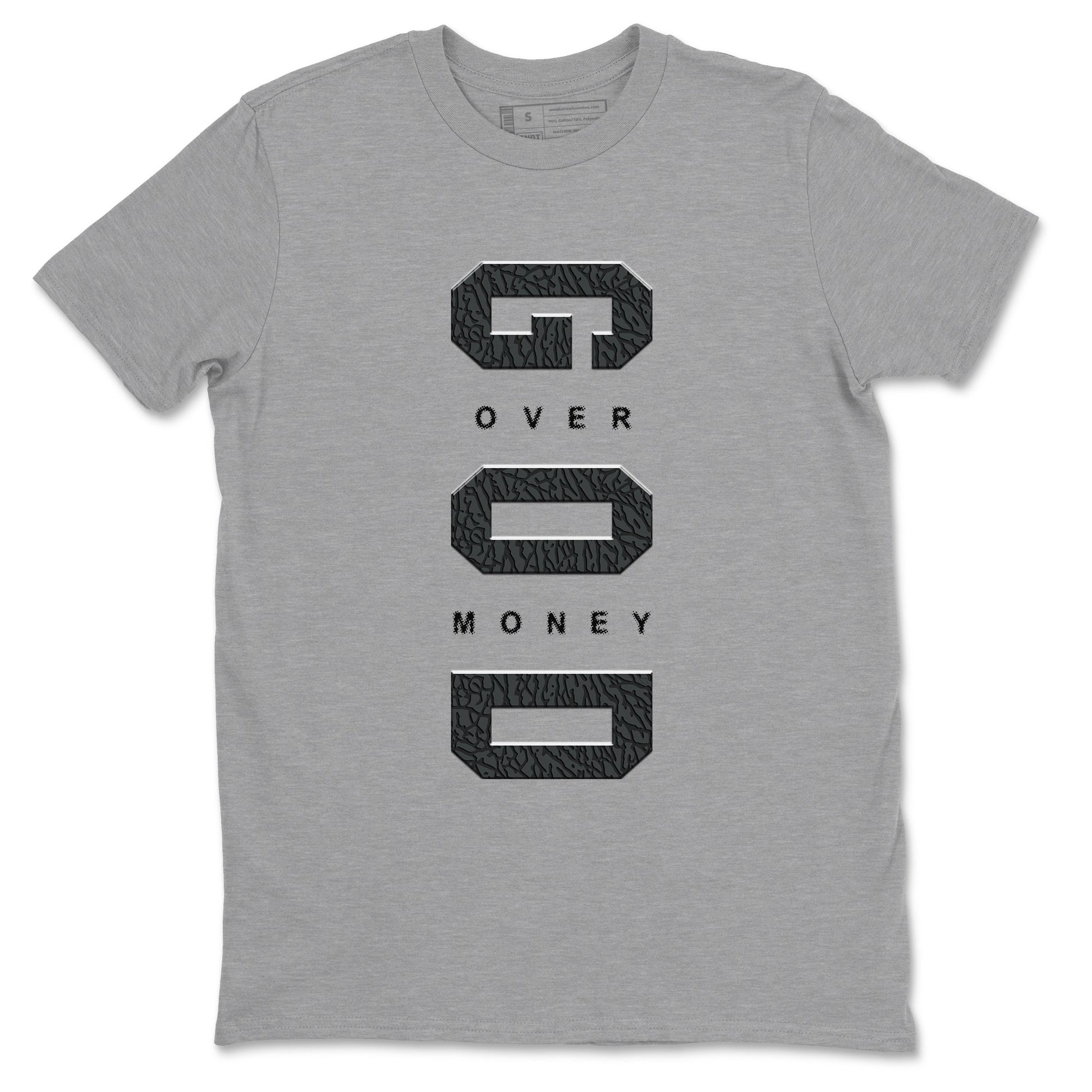 Air Jordan 3 Black Cat shirts to match jordans God Over Money sneaker match tees Jordan 3 Retro Black Cat best t shirts to wear with jordans SNRT Sneaker Tees unisex cotton Heather Grey 2 shirts