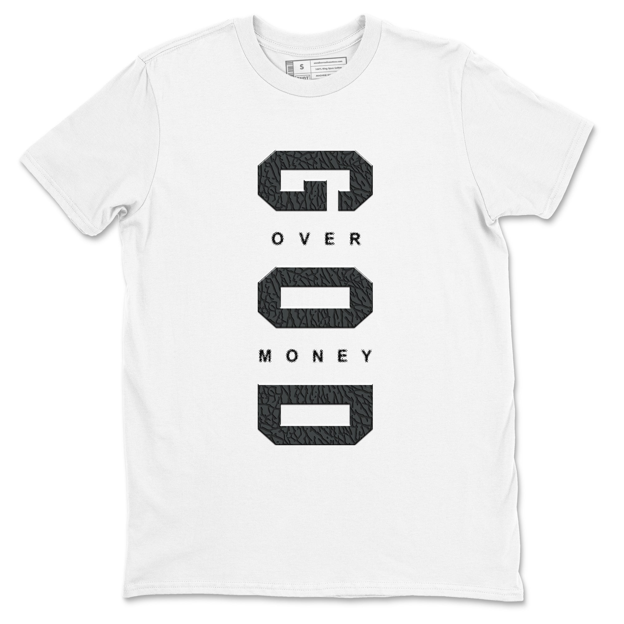 Air Jordan 3 Black Cat shirts to match jordans God Over Money sneaker match tees Jordan 3 Retro Black Cat best t shirts to wear with jordans SNRT Sneaker Tees unisex cotton White 2 shirts