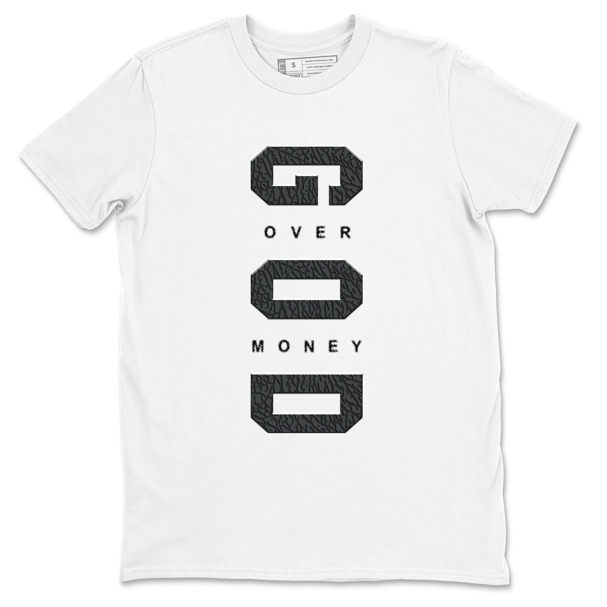Air Jordan 3 Black Cat shirts to match jordans God Over Money sneaker match tees Jordan 3 Retro Black Cat best t shirts to wear with jordans SNRT Sneaker Tees unisex cotton White 2 shirts