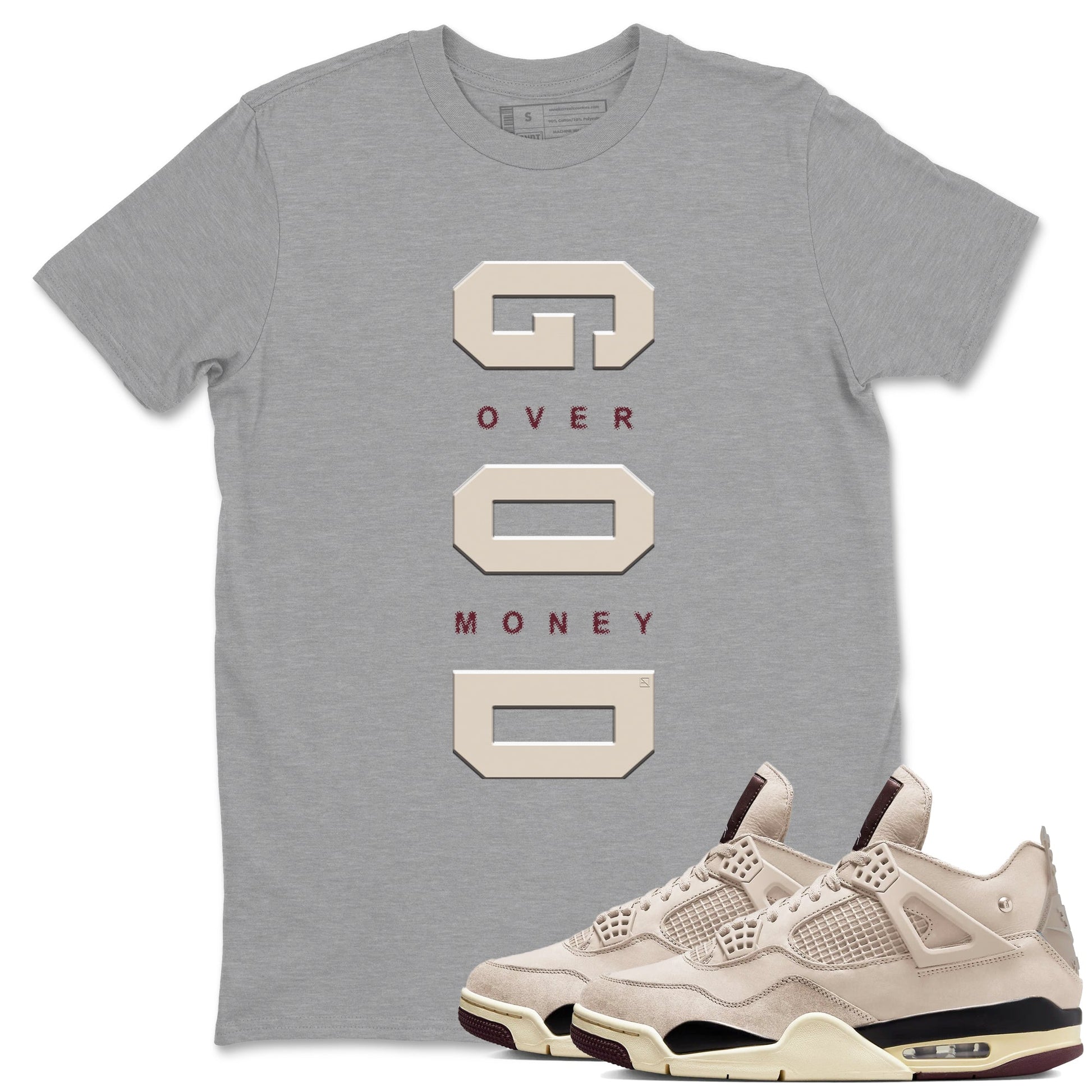 4s A Ma Maniere x "While You Were Sleeping" shirts to match jordans God Over Money sneaker match tees Air Jordan 4 A Ma Maniere x W.Y.W.S match shoes to clothes SNRT Sneaker Tees unisex cotton Heather Grey 1 shirts