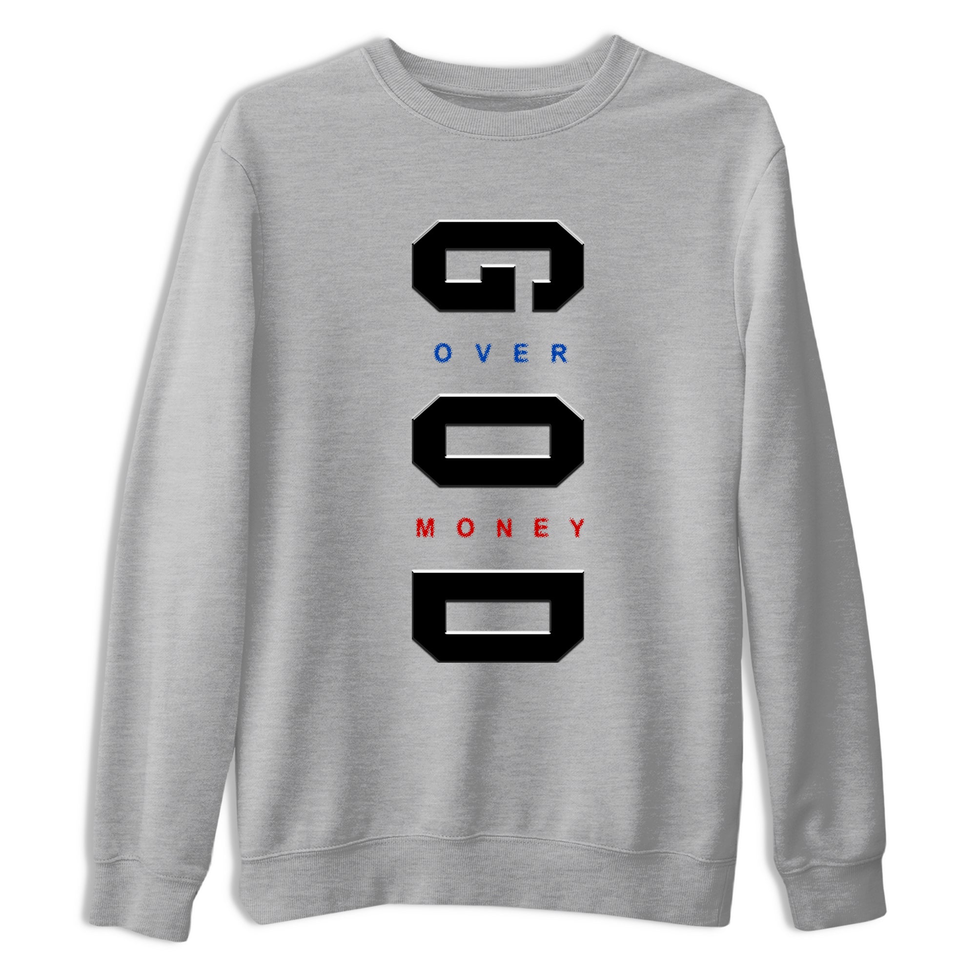 God Over Money sneaker match t-shirt styled to complete your fit with the Air Jordan 4 Rare Air sneakers, shown in Heather Grey 2.