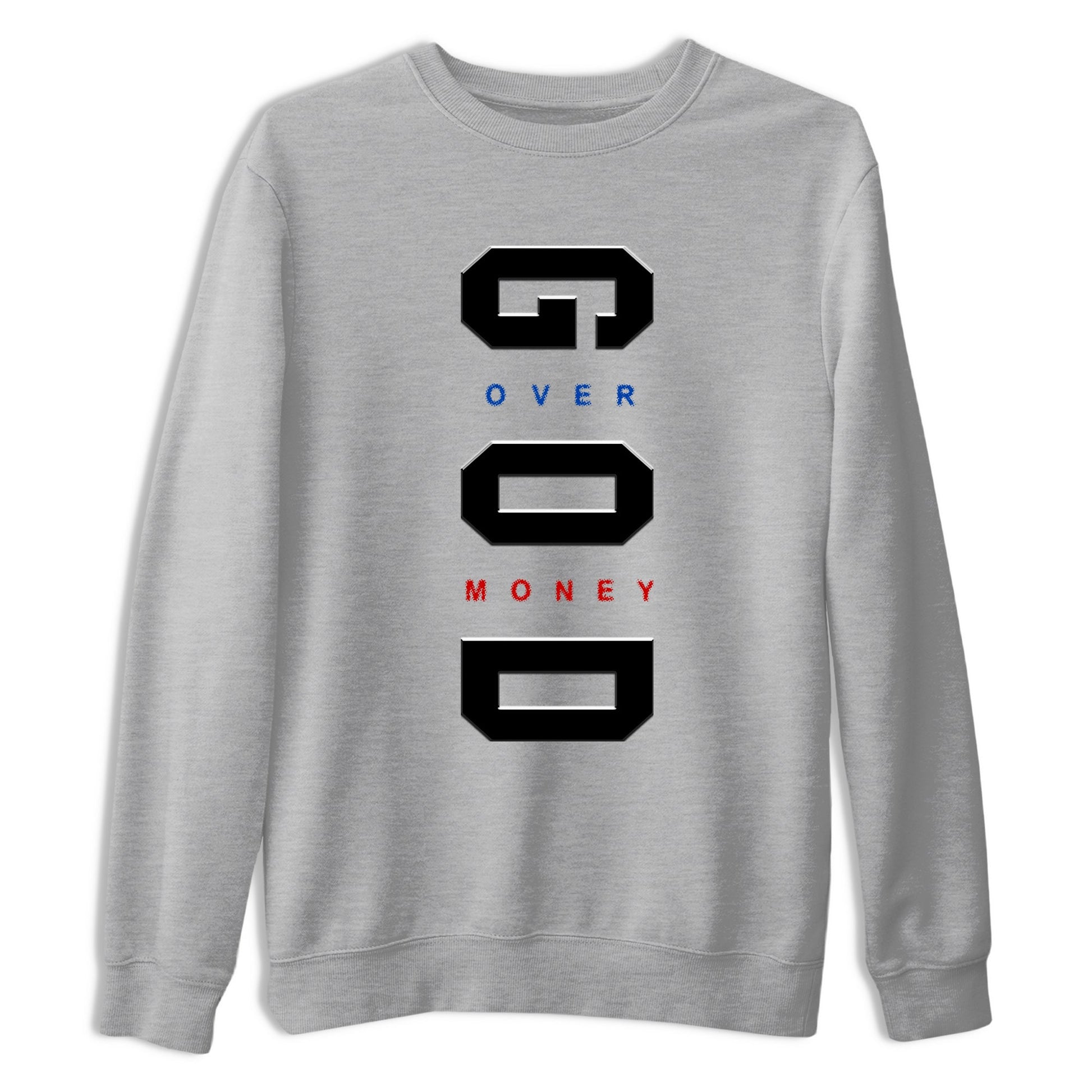 God Over Money sneaker match t-shirt styled to complete your fit with the Air Jordan 4 Rare Air sneakers, shown in Heather Grey 2.