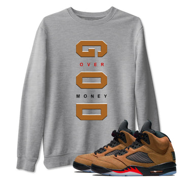 5s Archaeo Brown t shirts to match sneakers God Over Money sneaker match tees Air Jordan 5 Retro Archaeo Brown tee SNRT Sneaker Tees unisex cotton Heather Grey 1 shirts