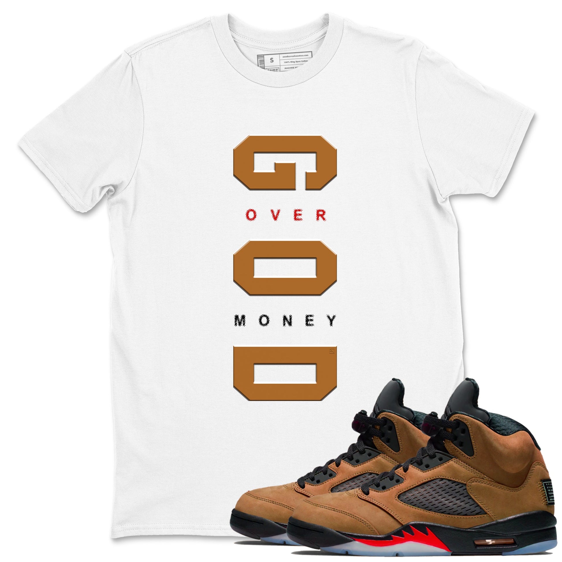 5s Archaeo Brown t shirts to match sneakers God Over Money sneaker match tees Air Jordan 5 Retro Archaeo Brown tee SNRT Sneaker Tees unisex cotton White 1 shirts