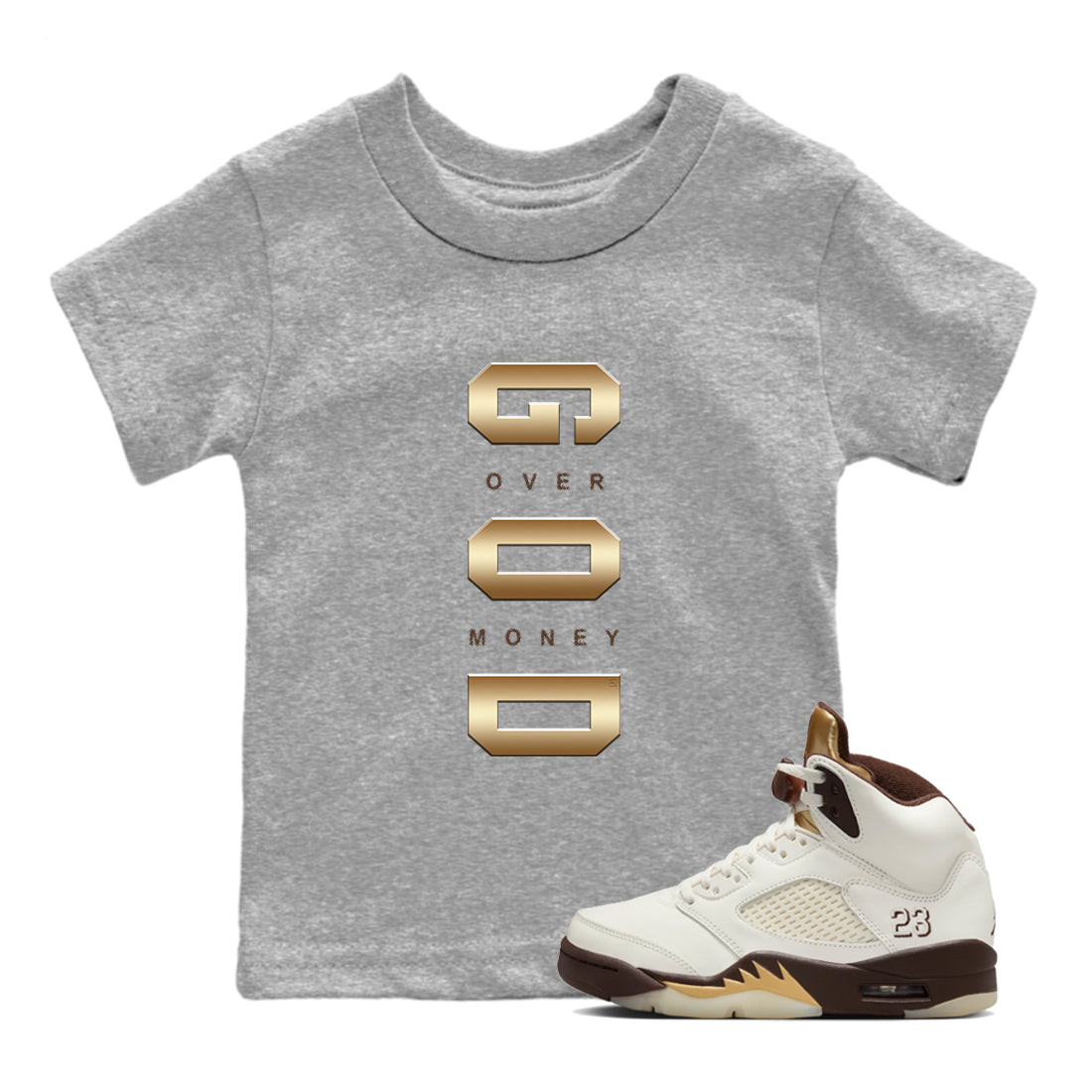 5s Golden Ticket shirts to match jordans God Over Money best t shirts to wear with jordans AJ 5 Retro Golden Ticket match shoes to clothes SNRT Sneaker Tees Youth Baby Heather Grey 1 tee