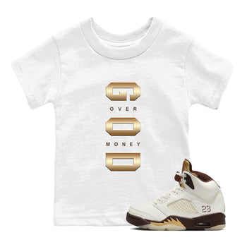 5s Golden Ticket shirts to match jordans God Over Money best t shirts to wear with jordans AJ 5 Retro Golden Ticket match shoes to clothes SNRT Sneaker Tees Youth Baby White 1 tee