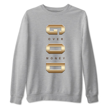 5s Golden Ticket shirts to match jordans God Over Money best t shirts to wear with jordans AJ 5 Retro Golden Ticket match shoes to clothes SNRT Sneaker Tees unisex cotton Heather Grey 2 shirts