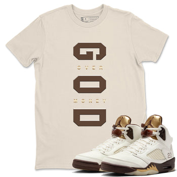 5s Golden Ticket shirts to match jordans God Over Money best t shirts to wear with jordans AJ 5 Retro Golden Ticket match shoes to clothes SNRT Sneaker Tees unisex cotton Natural 1 shirts
