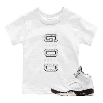 5s White Black shirts to match jordans God Over Money sneaker match tees Air Jordan 5 Retro White Black match shoes to clothes SNRT Sneaker Tees Youth Baby White 1 tee