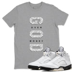 5s White Black shirts to match jordans God Over Money sneaker match tees Air Jordan 5 Retro White Black match shoes to clothes SNRT Sneaker Tees unisex cotton Heather Grey 1 shirts