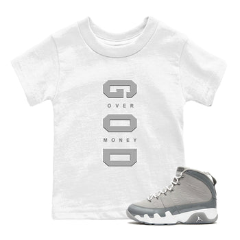 9s Cool Grey shirts to match jordans God Over Money sneaker match tees Air Jordan 9 Retro Cool Grey match shoes to clothes SNRT Sneaker Tees Youth Baby White 2 tee