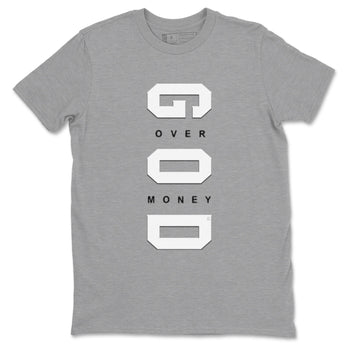 9s Cool Grey shirts to match jordans God Over Money sneaker match tees Air Jordan 9 Retro Cool Grey match shoes to clothes SNRT Sneaker Tees unisex cotton Heather Grey 2 shirts