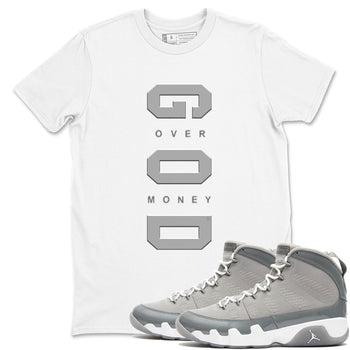 9s Cool Grey shirts to match jordans God Over Money sneaker match tees Air Jordan 9 Retro Cool Grey match shoes to clothes SNRT Sneaker Tees unisex cotton White 1 shirts