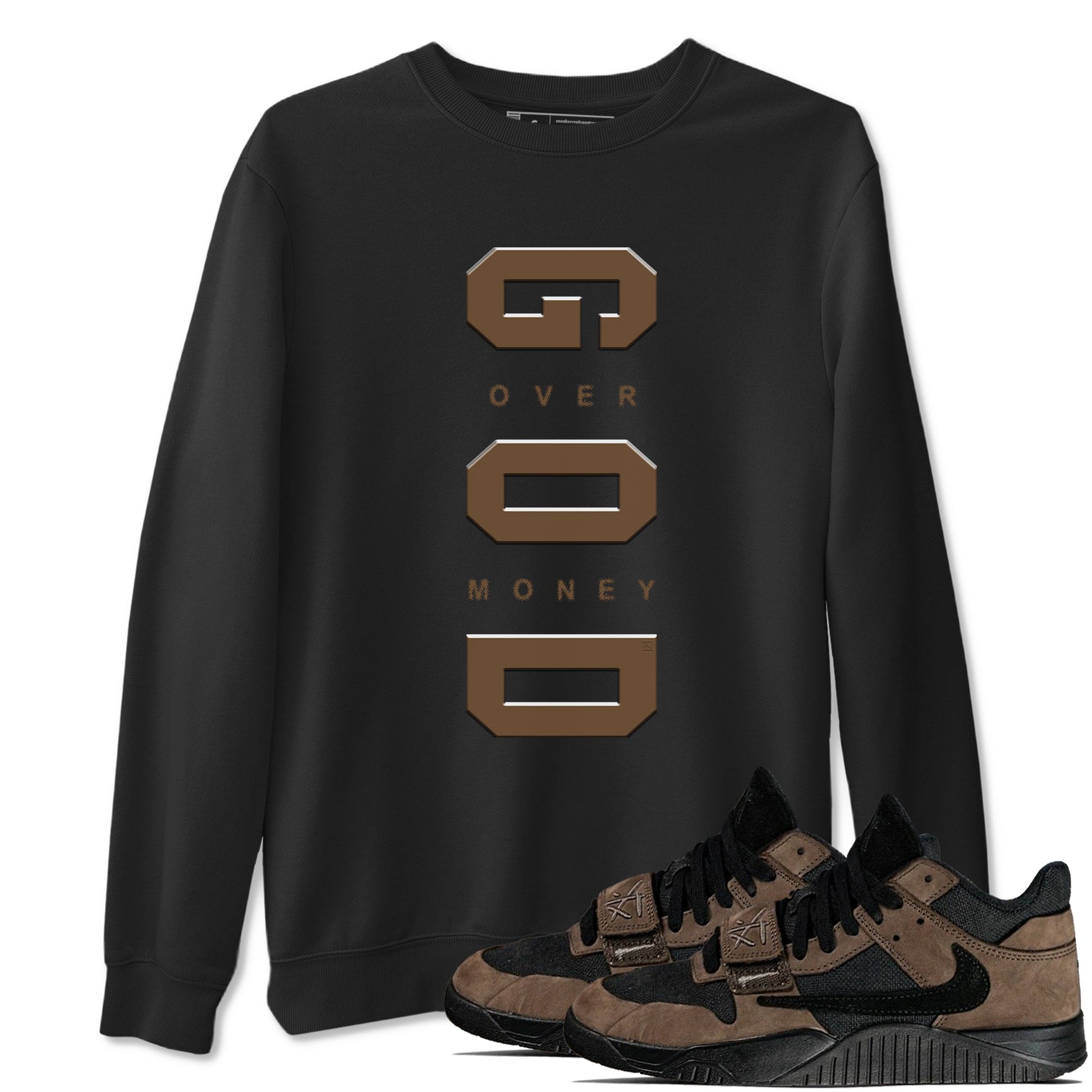 Jordan Jumpman Jack TR Travis Scott Dark Mocha shirts to match jordans God Over Money sneaker match tees Jordan Jumpman Jack Travis Scott Dark Mocha match shoes to clothes SNRT Sneaker Tees unisex cotton Black 1 shirts