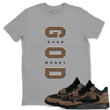 Jordan Jumpman Jack TR Travis Scott Dark Mocha shirts to match jordans God Over Money sneaker match tees Jordan Jumpman Jack Travis Scott Dark Mocha match shoes to clothes SNRT Sneaker Tees unisex cotton Heather Grey 1 shirts