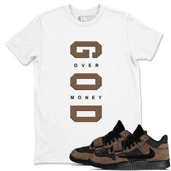 Jordan Jumpman Jack TR Travis Scott Dark Mocha shirts to match jordans God Over Money sneaker match tees Jordan Jumpman Jack Travis Scott Dark Mocha match shoes to clothes SNRT Sneaker Tees unisex cotton White 1 shirts