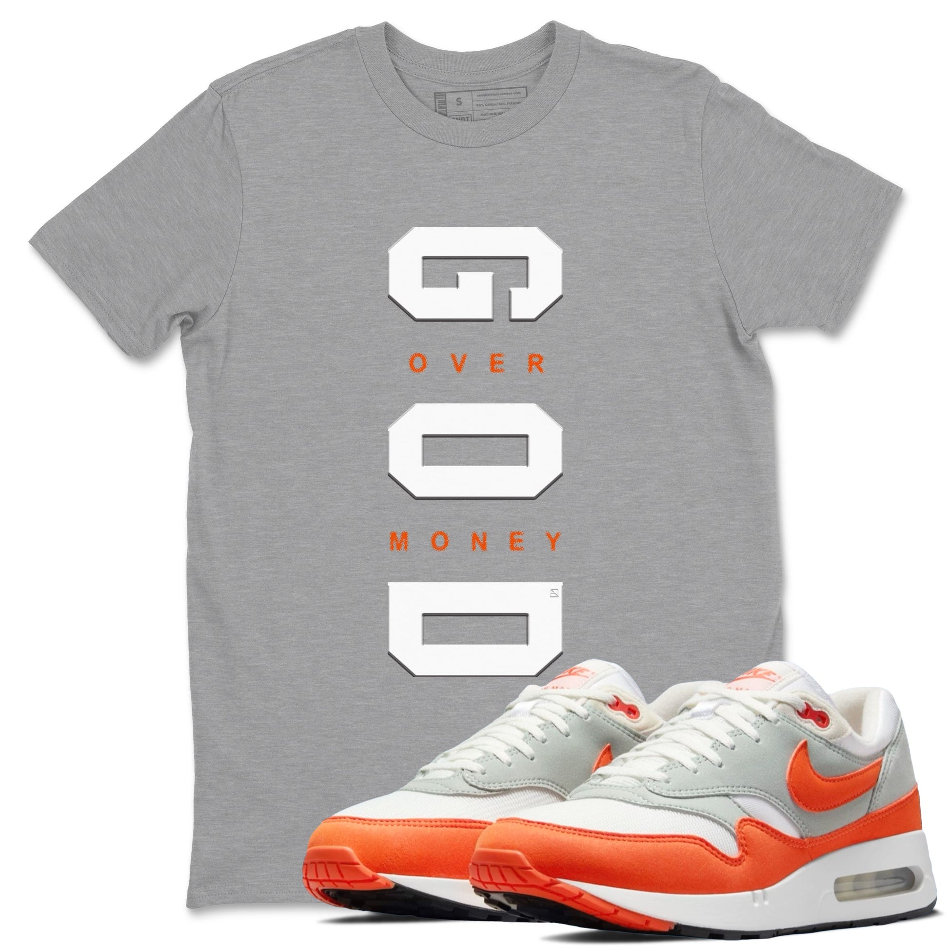 Air Max 1 OG '86 'Summit White and Cosmic Clay shirts to match jordans God Over Money sneaker match tees Air Max 1 Cosmic Clay match shoes to clothes SNRT Sneaker Tees unisex cotton Heather Grey 1 shirts
