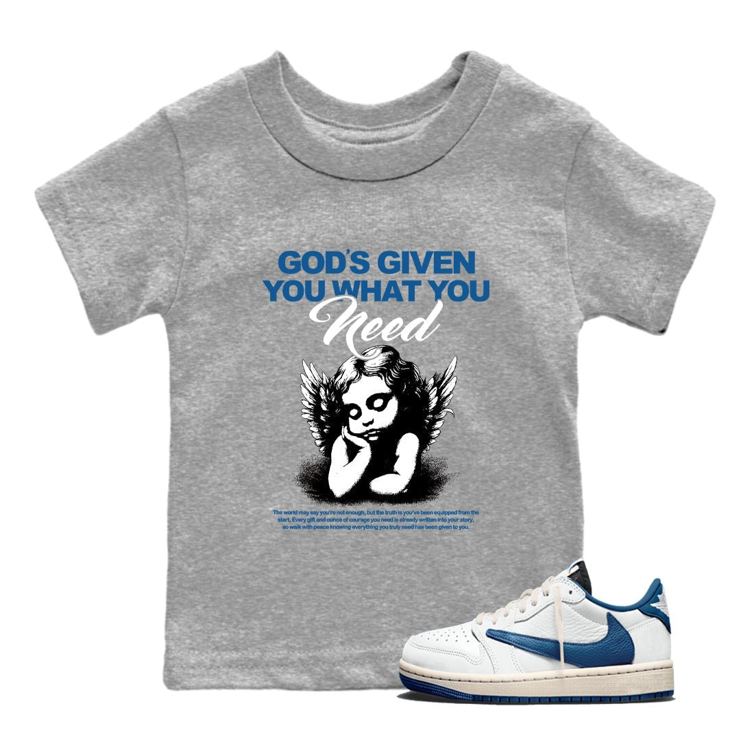 Sneaker match tees – Streetwear Graphic Tees Air Jordan 1 Travis Scott Fragment Sneakers – God's Given You What You Need Kids Craphic T-Shirt Heather Grey 1