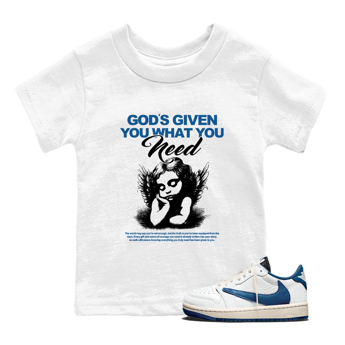 Sneaker match tees – Streetwear Graphic Tees Air Jordan 1 Travis Scott Fragment Sneakers – God's Given You What You Need Kids Craphic T-Shirt White 1