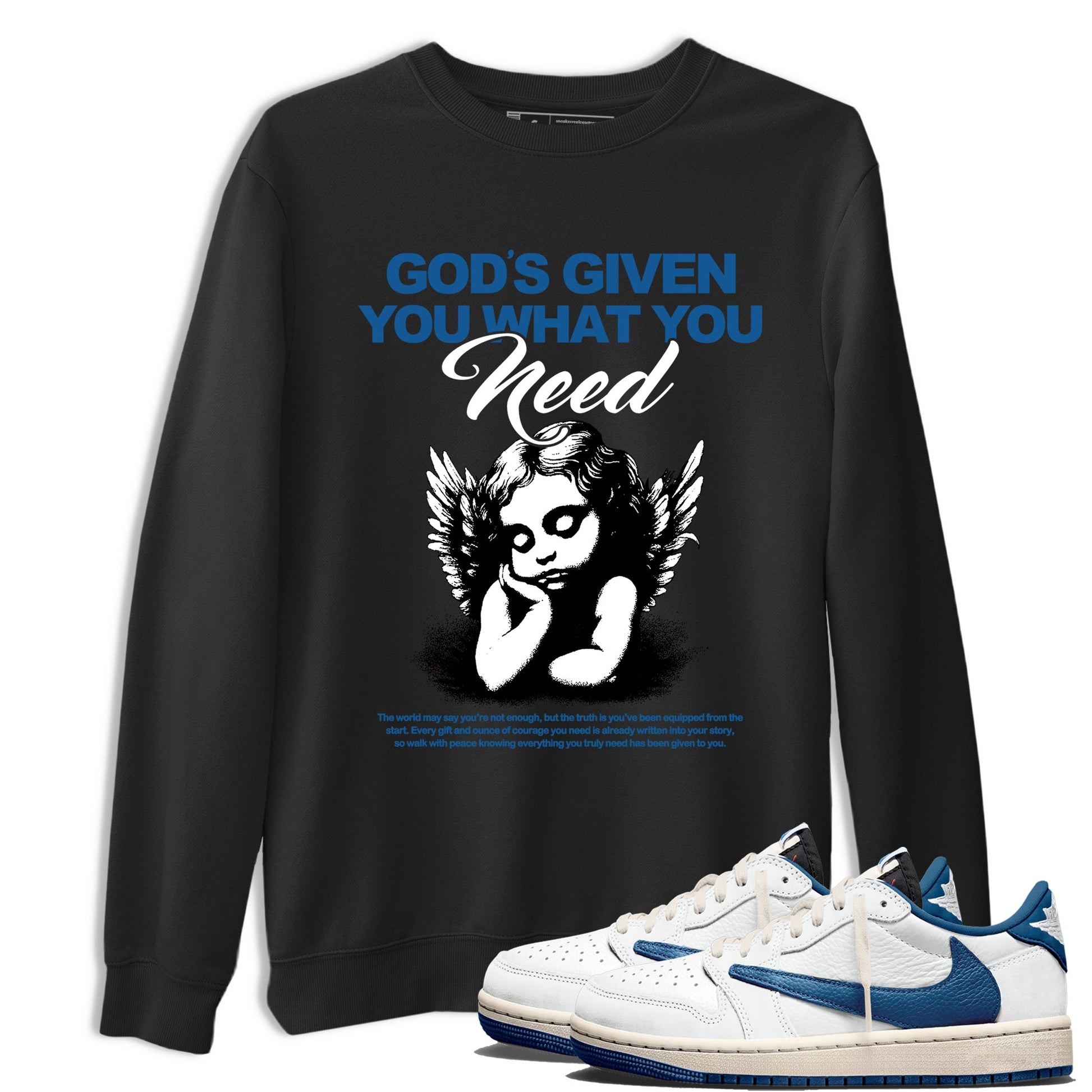 Sneaker match tees – Streetwear Graphic Tees Air Jordan 1 Travis Scott Fragment Sneakers – God's Given You What You Need Graphic Tee Black 1