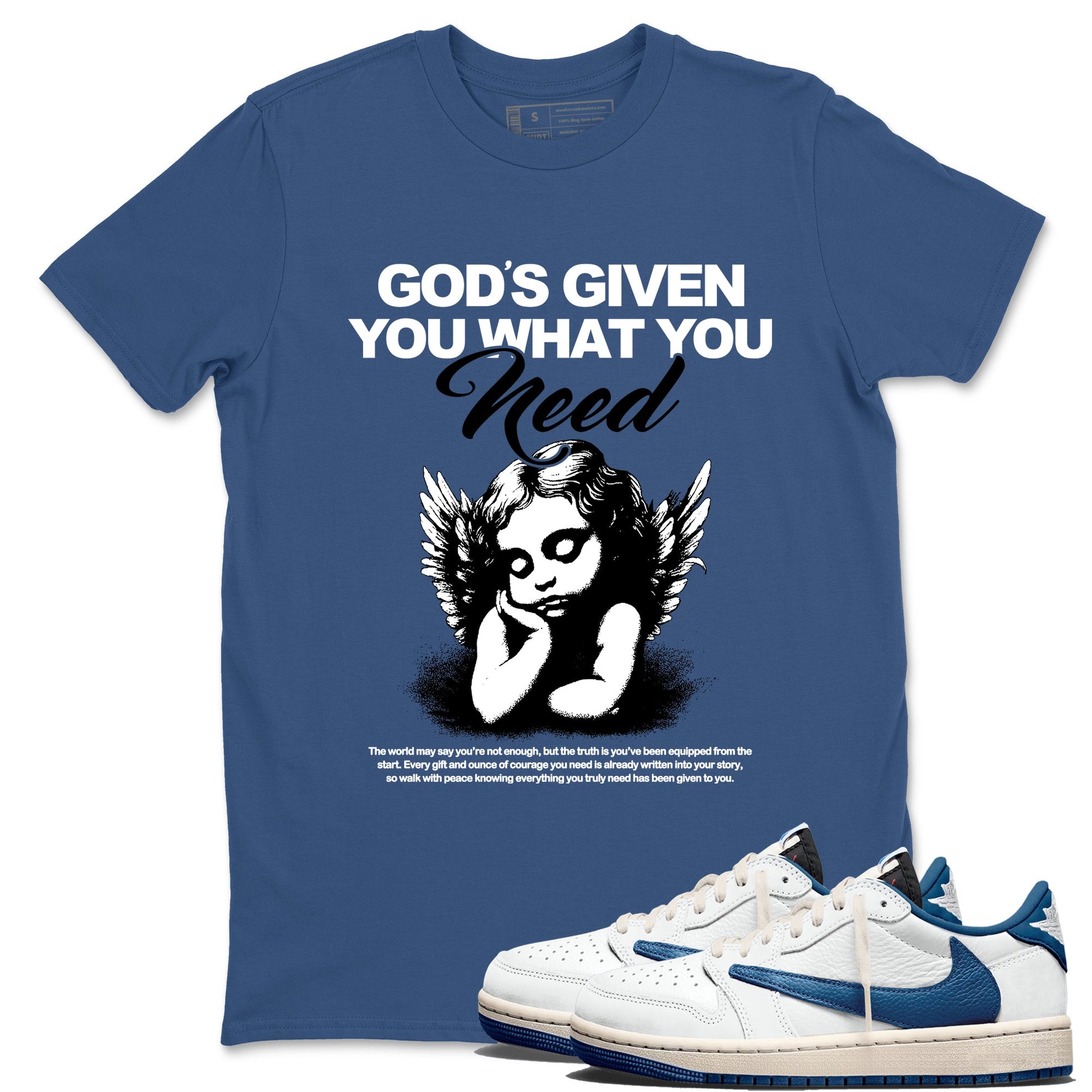 Sneaker match tees – Streetwear Graphic Tees Air Jordan 1 Travis Scott Fragment Sneakers – God's Given You What You Need Graphic Tee Denim Blue 1