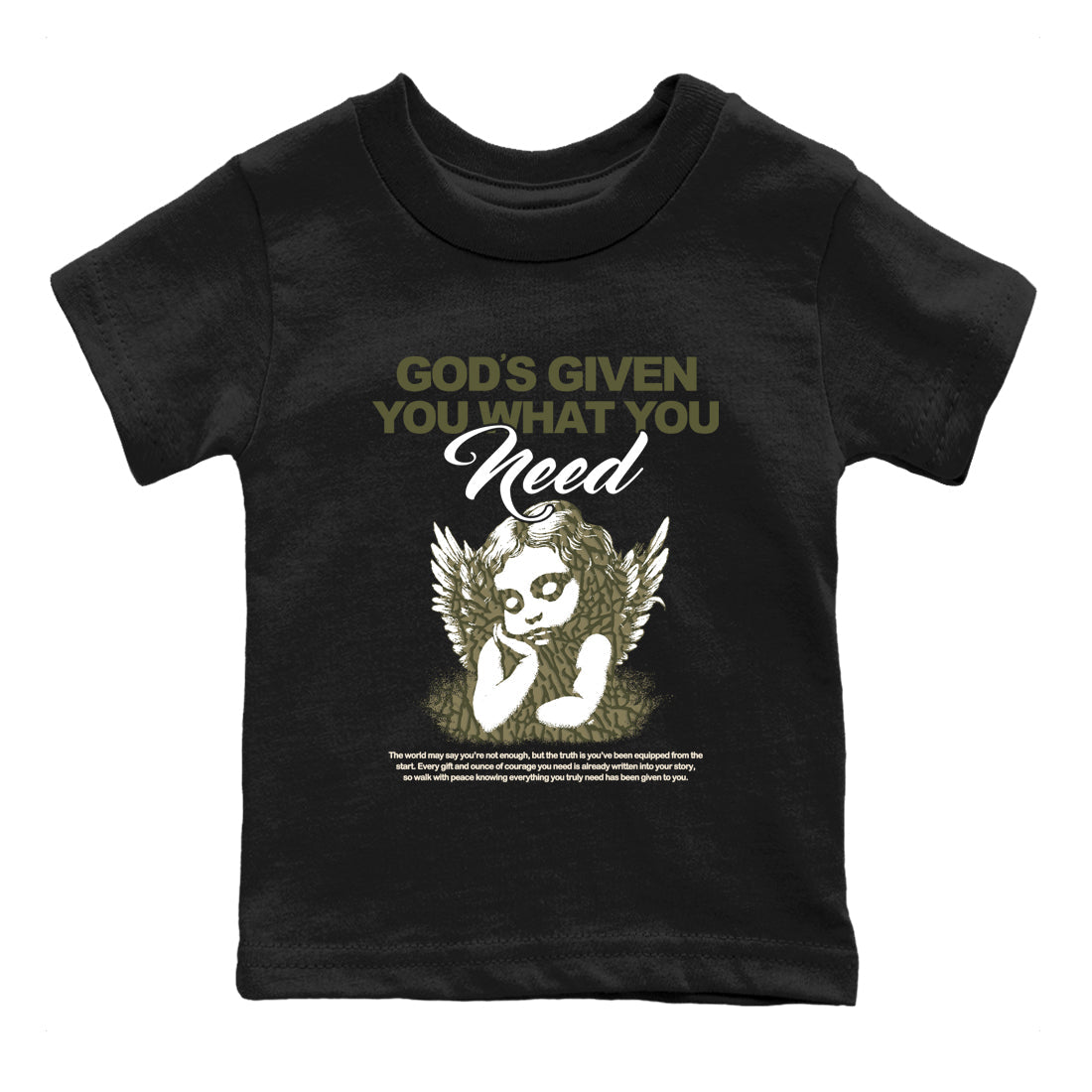 Sneaker Threads – Sneaker Tees To Match Air Jordan 3 Medium Olive – God's Given You What You Need Youth Graphic Tee Black 2. Perfect for Jordan releases 2025 colorways.