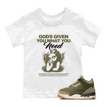 Sneaker Threads – Sneaker Tees To Match Air Jordan 3 Medium Olive – God's Given You What You Need Youth Graphic Tee White 1. Perfect for Jordan releases 2025 colorways.