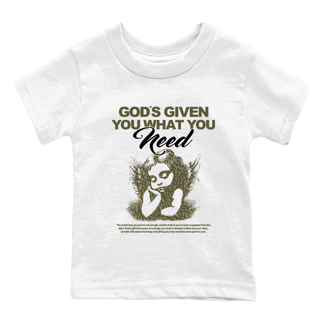 Sneaker Threads – Sneaker Tees To Match Air Jordan 3 Medium Olive – God's Given You What You Need Youth Graphic Tee White 2. Perfect for Jordan releases 2025 colorways.