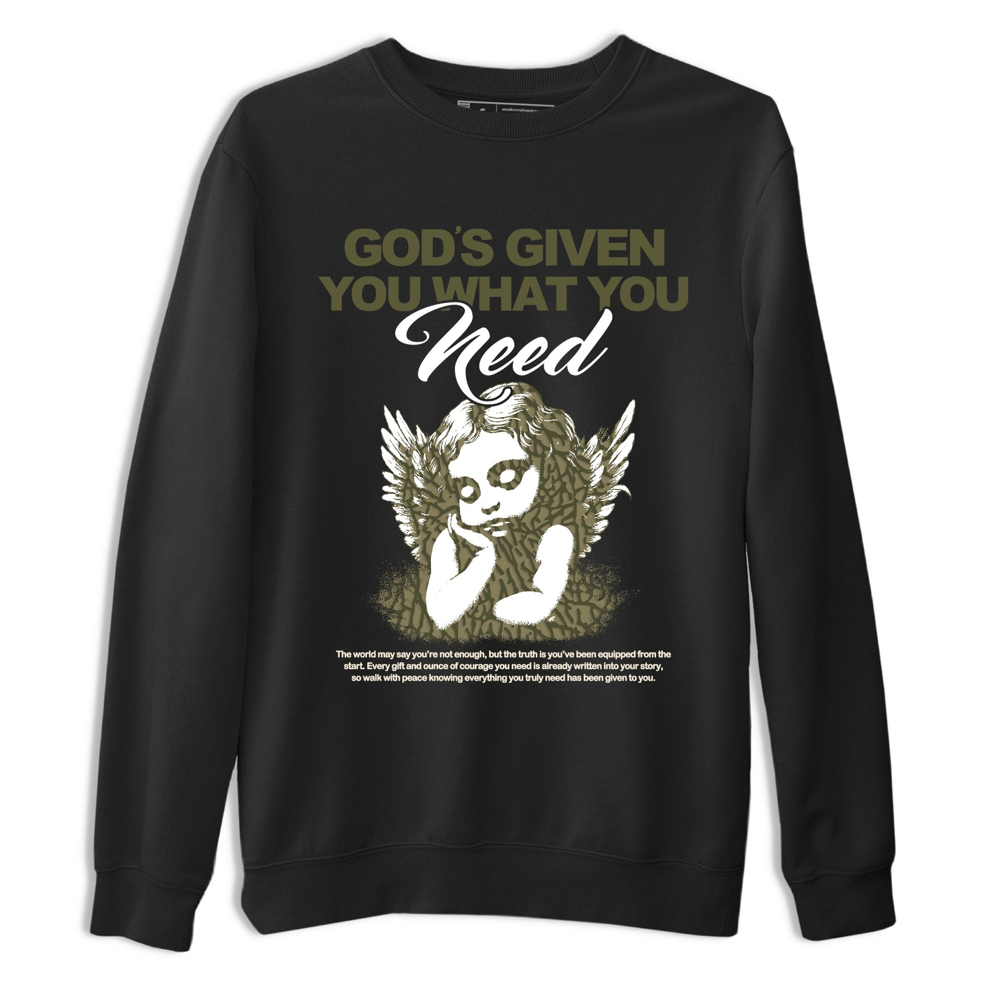 Sneaker Threads – Sneaker Tees To Match Air Jordan 3 Medium Olive – God's Given You What You Need Graphic Tee Black 2. Perfect for Jordan releases 2025 colorways.
