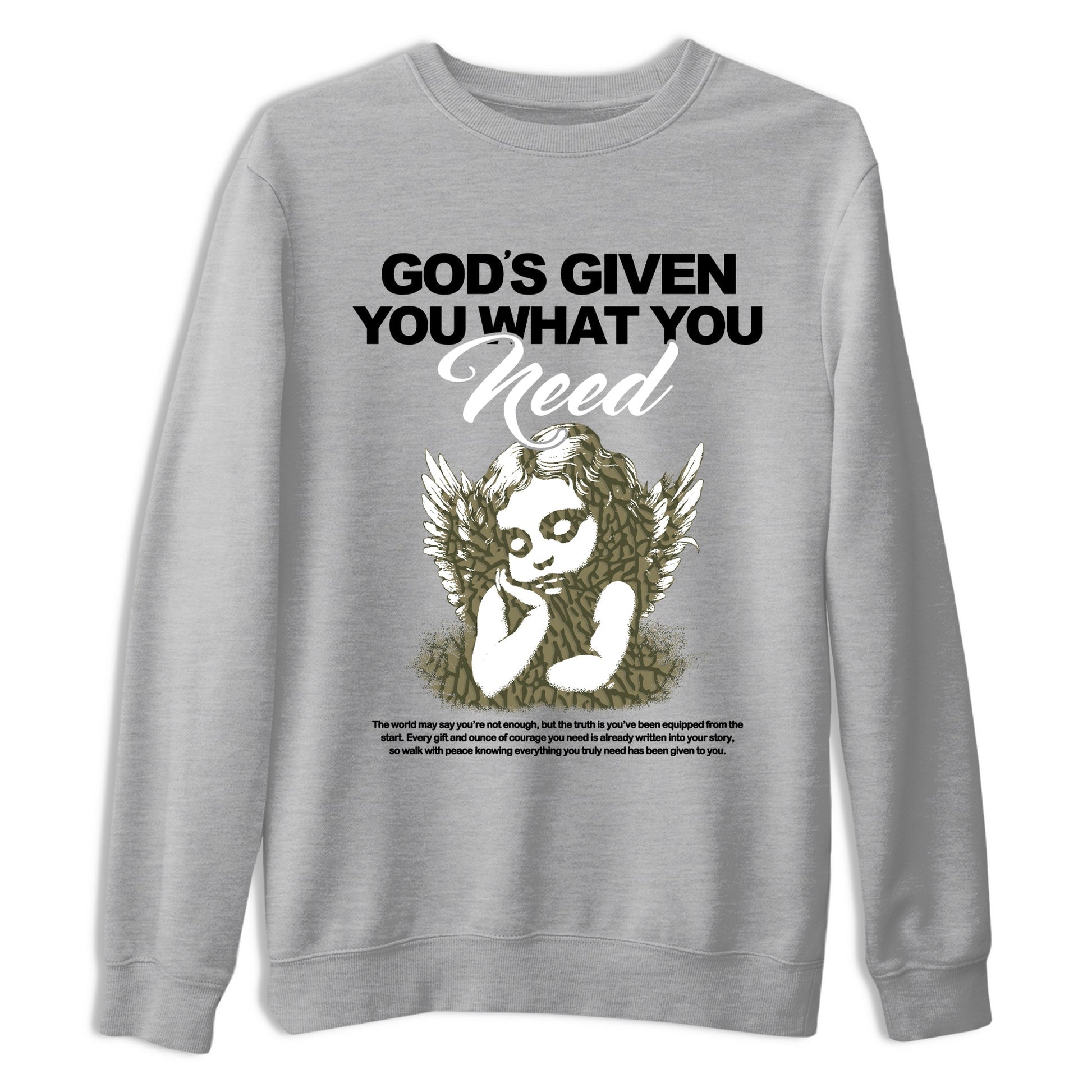 Sneaker Threads – Sneaker Tees To Match Air Jordan 3 Medium Olive – God's Given You What You Need Graphic Tee Heather Grey 2. Perfect for Jordan releases 2025 colorways.