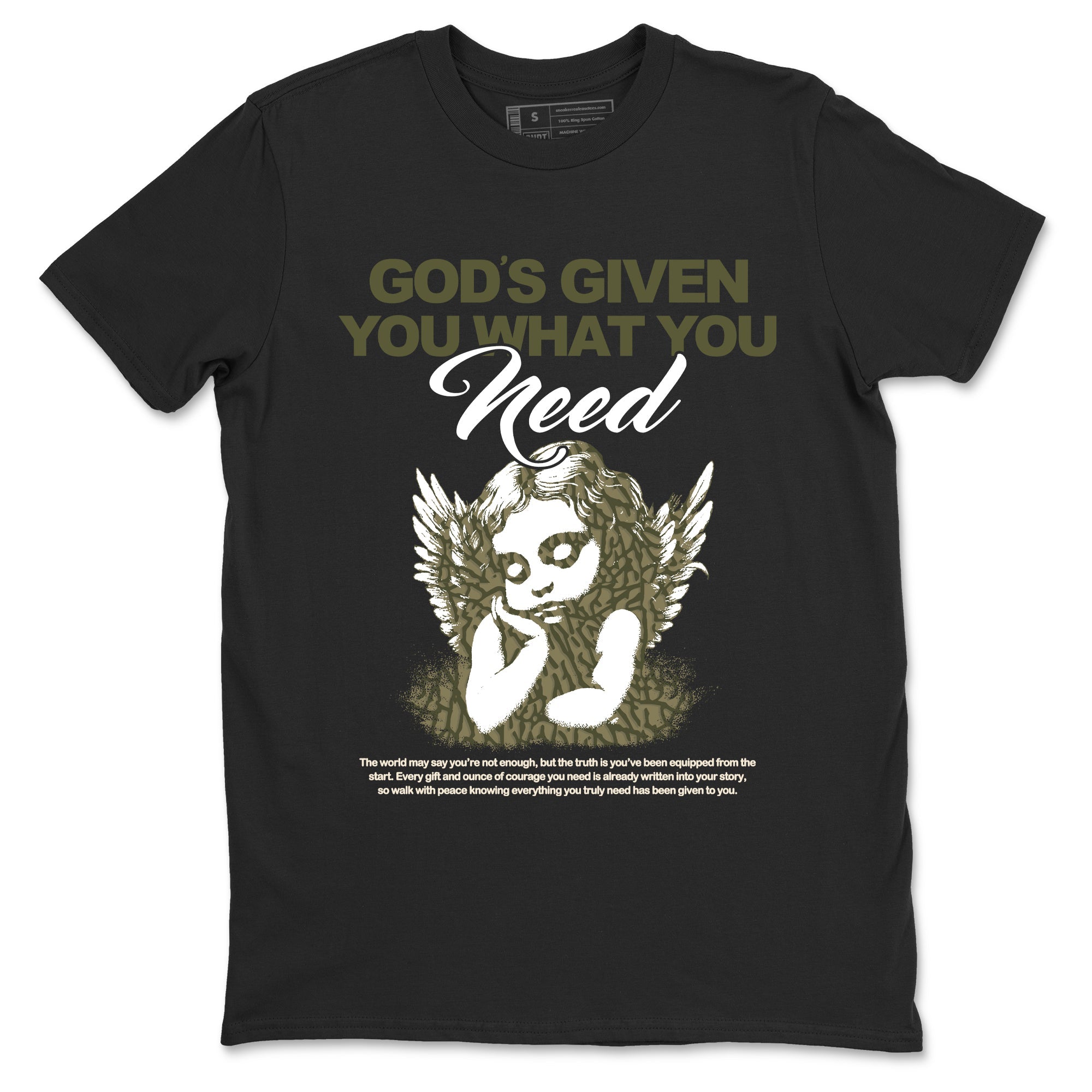 Sneaker Threads – Sneaker Tees To Match Air Jordan 3 Medium Olive – God's Given You What You Need Graphic Tee Black 2. Perfect for Jordan releases 2025 colorways.