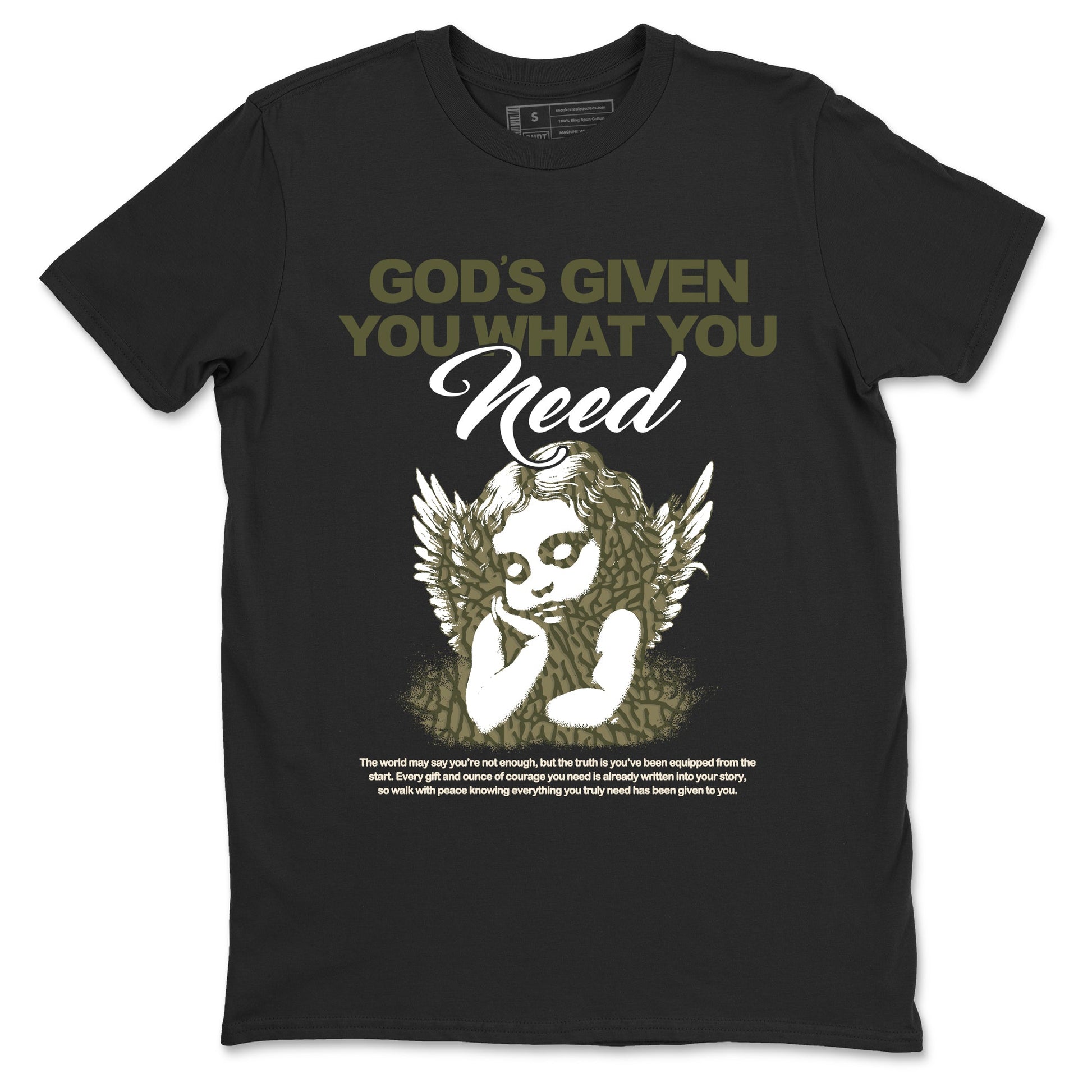 Sneaker Threads – Sneaker Tees To Match Air Jordan 3 Medium Olive – God's Given You What You Need Graphic Tee Black 2. Perfect for Jordan releases 2025 colorways.