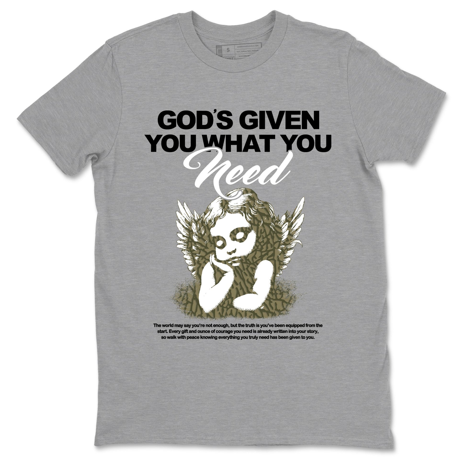 Sneaker Threads – Sneaker Tees To Match Air Jordan 3 Medium Olive – God's Given You What You Need Graphic Tee Heather Grey 2. Perfect for Jordan releases 2025 colorways.