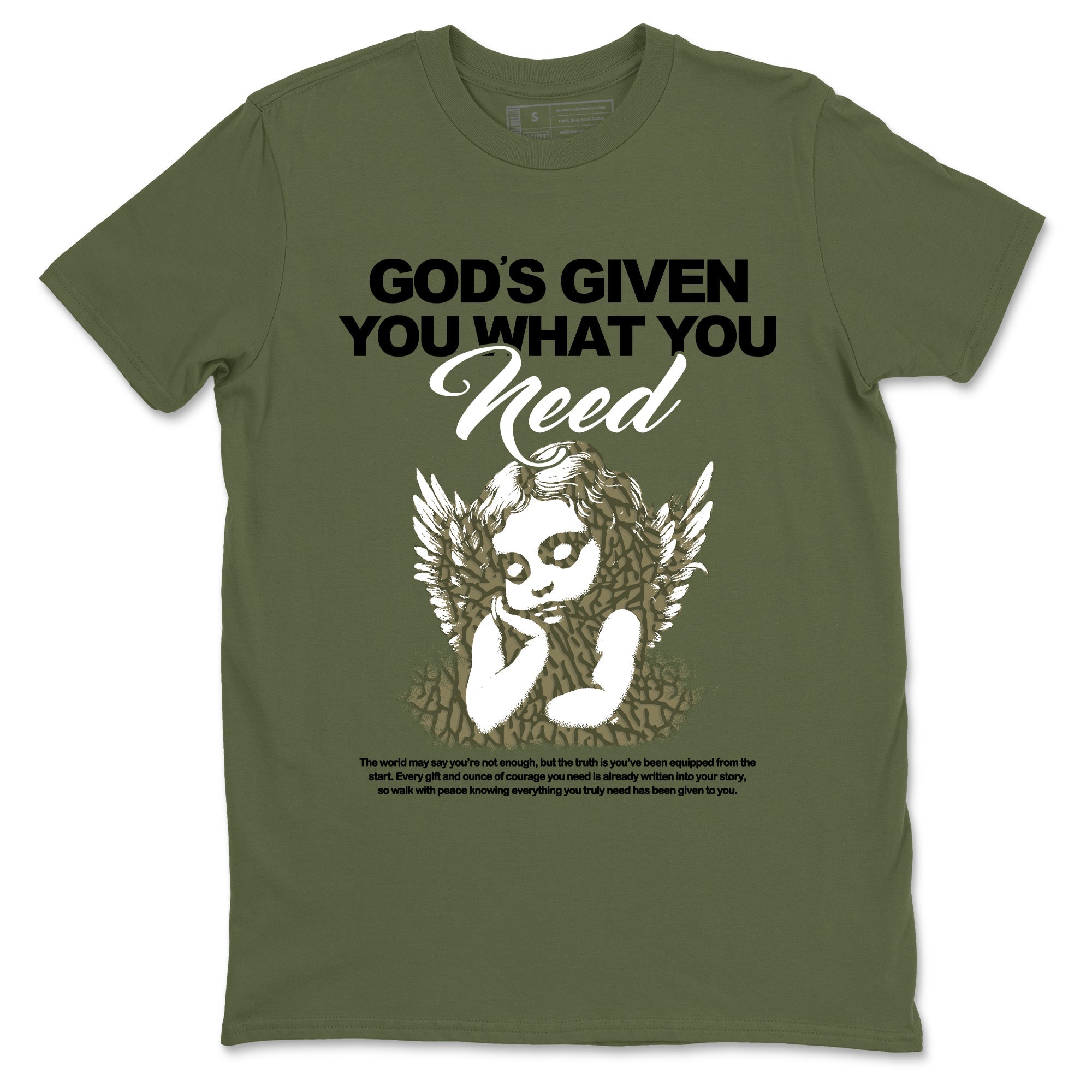 Sneaker Threads – Sneaker Tees To Match Air Jordan 3 Medium Olive – God's Given You What You Need Graphic Tee Military Green 2. Perfect for Jordan releases 2025 colorways.