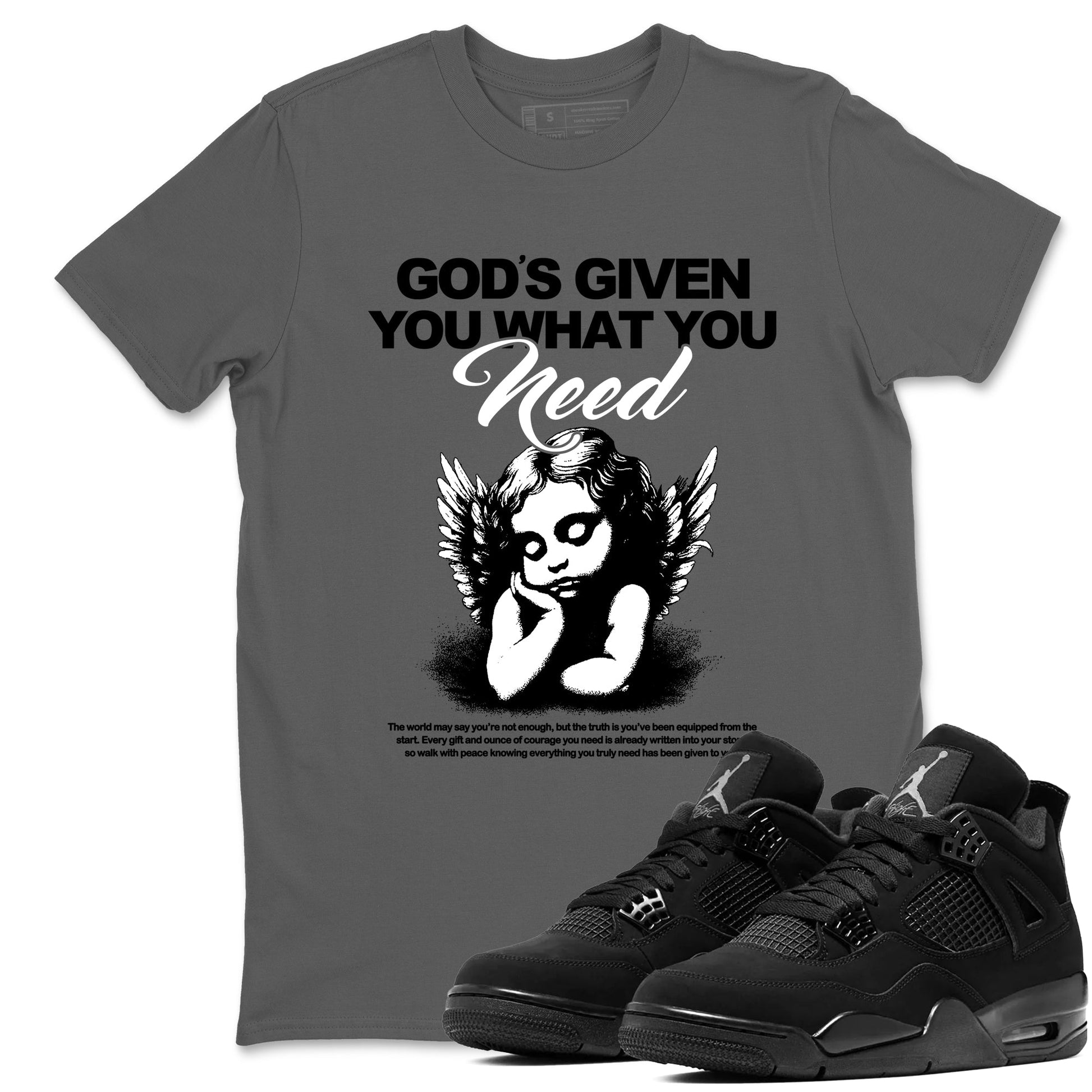 Best Christmas gifts for sneakerheads  – Sneaker Tees To Match Air Jordan 4 Black Cat Sneakers – God's Given You What You Need Graphic Tee Cool Grey 1