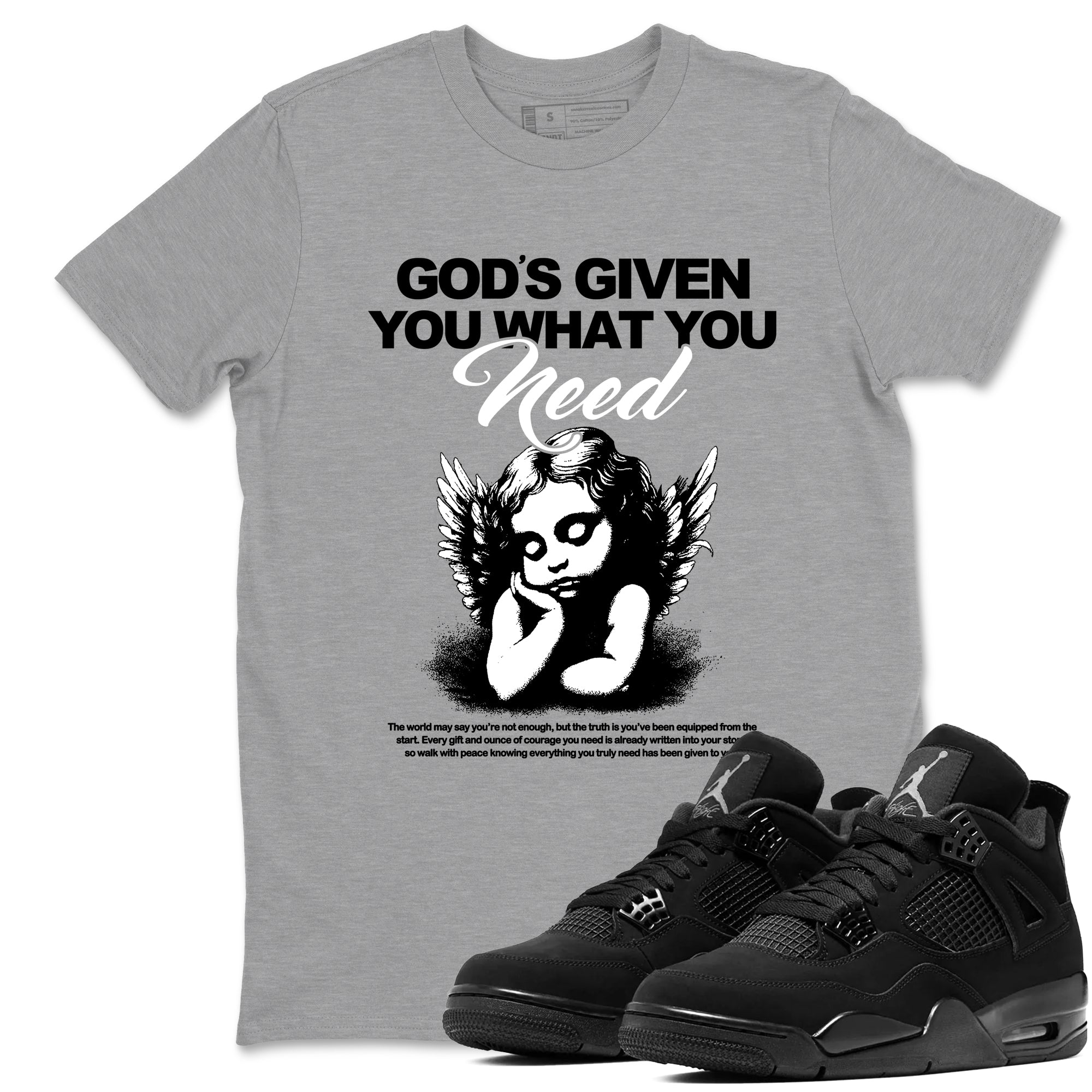 Best Christmas gifts for sneakerheads  – Sneaker Tees To Match Air Jordan 4 Black Cat Sneakers – God's Given You What You Need Graphic Tee Heather Grey 1