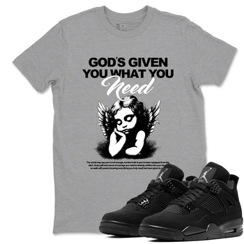 Best Christmas gifts for sneakerheads  – Sneaker Tees To Match Air Jordan 4 Black Cat Sneakers – God's Given You What You Need Graphic Tee Heather Grey 1