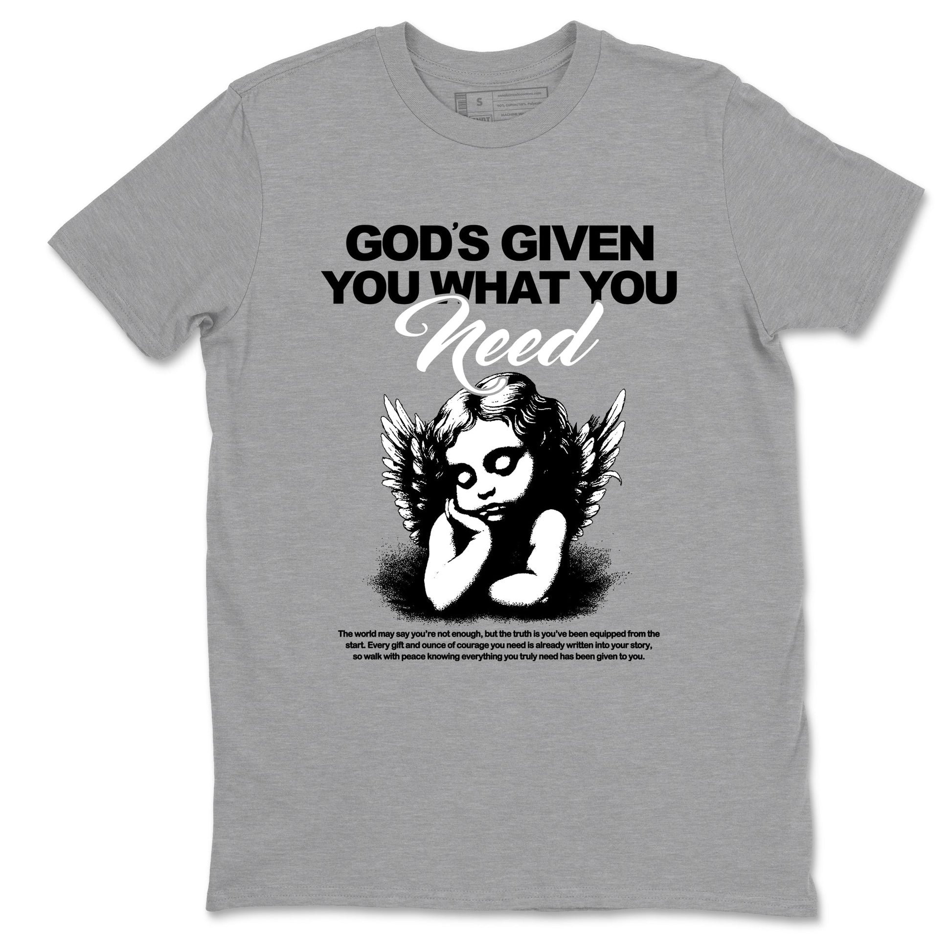 Best Christmas gifts for sneakerheads  – Sneaker Tees To Match Air Jordan 4 Black Cat Sneakers – God's Given You What You Need Graphic Tee Heather Grey 2