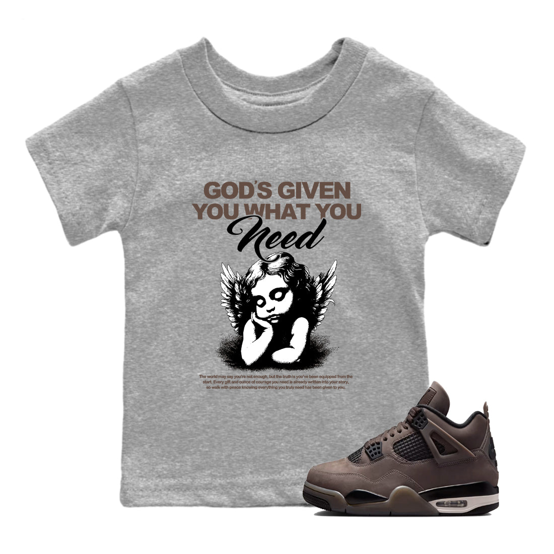 Sneaker match tees – Streetwear Graphic Tees Air Jordan 4 Cave Stone Sneakers – God's Given You What You Need Kids Craphic T-Shirt Heather Grey 1