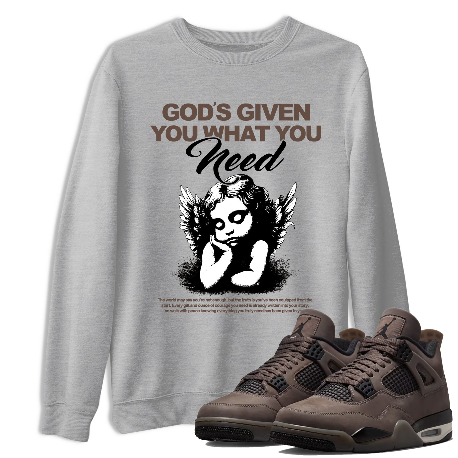 Sneaker match tees – Streetwear Graphic Tees Air Jordan 4 Cave Stone Sneakers – God's Given You What You Need Graphic Tee Heather Grey 1