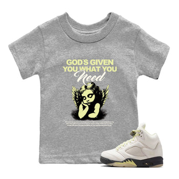 Sneaker match tees – Streetwear Graphic Tees Air Jordan 5 Luminous Green Sneakers – God's Given You What You Need Kids Craphic T-Shirt Heather Grey 1